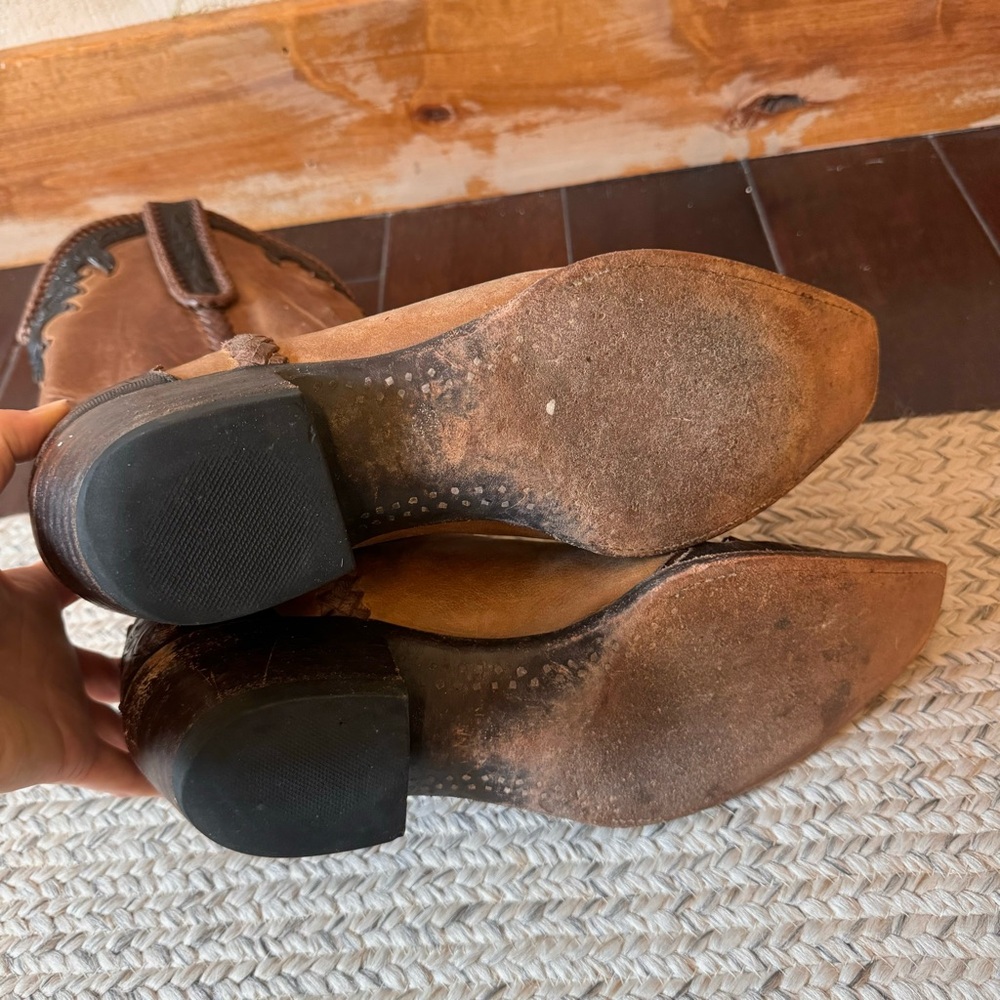 JB Dillon Western Boots tooled leather snipped toe brown braided accent - Picture 6 of 8